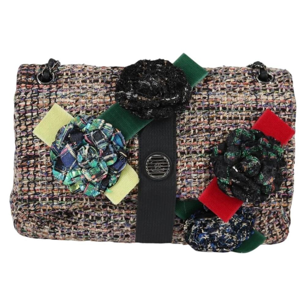 Chanel Matelasse Tweed Camellia Chain Shoulder Bag Multicolor